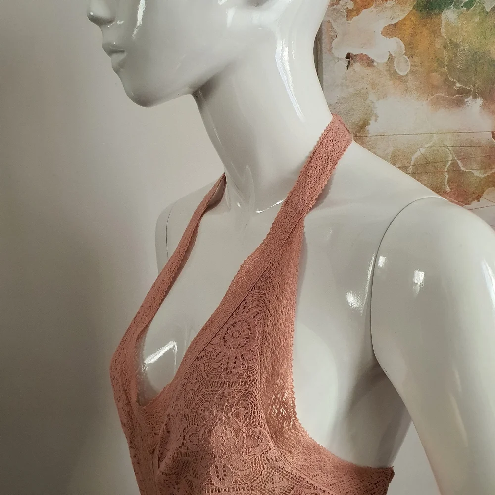 Guess Size 10 Halter Tie Back Dusty Pink Lace Maxi Dress - Picture 4 of 15